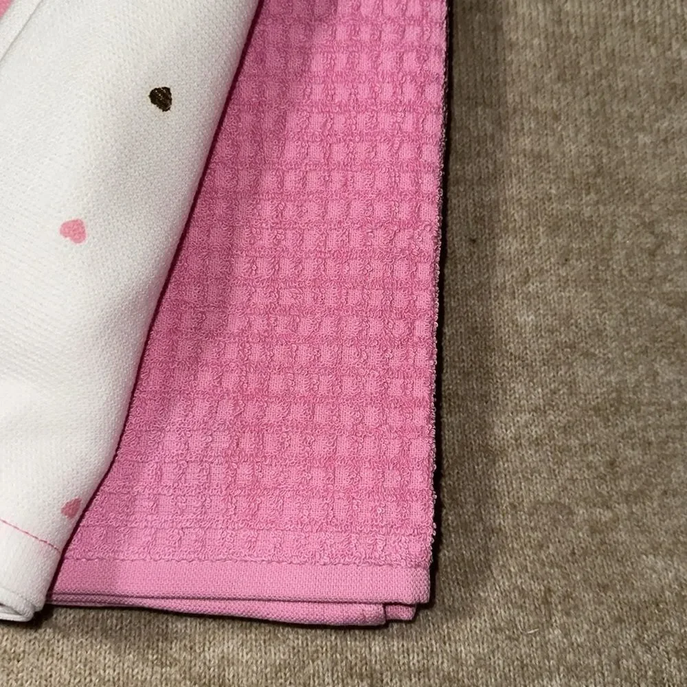 CR Valentine’s Day Pink White Metallic Gold Cotton Tea Kitchen Towels 3 Pack